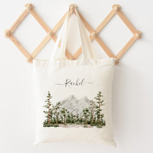 Monogrammierter Wasserfarbenberg und -wald Tragetasche
