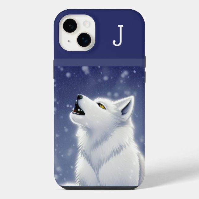 Monogrammierter Weißer Wolf Heulend iPhone Hülle (Rückseite)