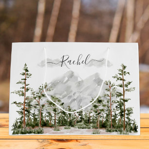 Monogrammiertes Aquarell-Gebirge und -Wald Große Geschenktüte