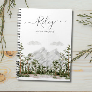Monogrammiertes Aquarell-Gebirge und -Wald Notizblock