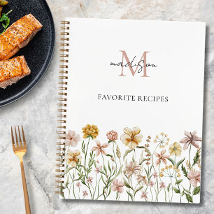 Monogrammiertes Aquarell-Wildblumen-Kochbuch Notizbuch