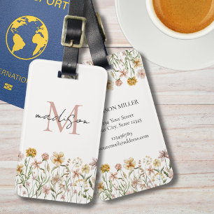Monogrammiertes Aquarell-Wildblumen-Wiesen-Blumenm Gepäckanhänger