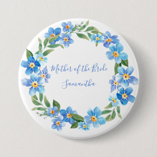 Monogrammiertes blau-gelbes Blumen-Hochzeitsgesche Button
