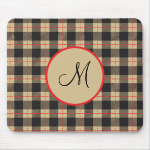 Monogrammiertes braun-schwarz-rotes Büffel-Karo Mousepad