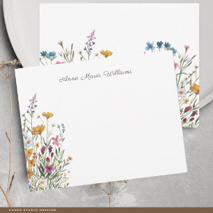 Monogrammiertes Elegantes Aquarell-Wildblumenmotiv Mitteilungskarte