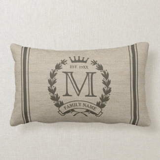 Monogrammiertes Familienlogo-Kissen mit Jute-Optik Lendenkissen