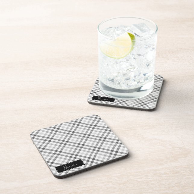 Monogrammiertes Graues Tartan Getränkeuntersetzer (Rechte Seite)