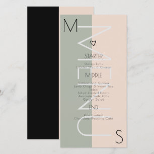 Monogrammiertes Herz-Hochzeitsmenü in Salbeirot