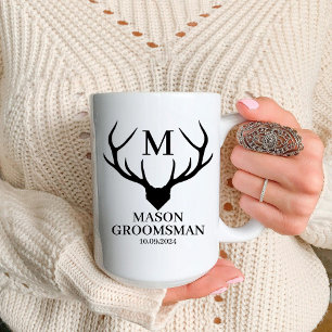 Monogrammiertes Hirschgeweih Geschenk für Trauzeug Zweifarbige Tasse