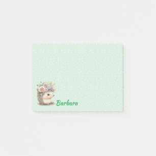 Monogrammiertes Igel-Blumenmuster Post-it Klebezettel