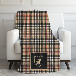Monogrammiertes Klassisches Tartan Karo Polo Mocha Fleecedecke