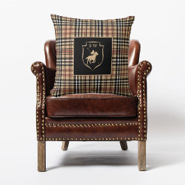 Monogrammiertes klassisches Tartan-Karo-Polo Mocha Kissen