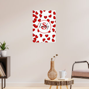 monogrammiertes Liebes-Rot-Herzen-Muster Poster