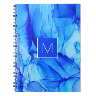 Monogrammiertes modernes abstraktes blaues Tuschwa Notizblock