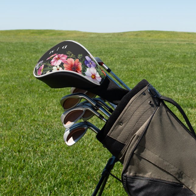 Monogrammiertes modernes Boho-Blumenmuster Golf Headcover (In SItu)