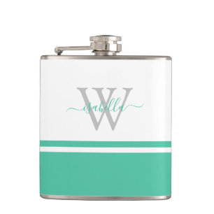 Monogrammiertes modernes trendiges Skript Mint Flachmann