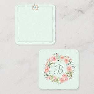 Monogrammiertes pastellrosa Blumenkranz-Tagebuch Mitteilungskarte
