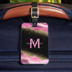 Monogrammiertes rosa Geode-Achat Gepäckanhänger