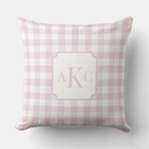 Monogrammiertes rosa Gingham-Karo Kissen