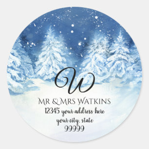 Monogrammiertes Rücksendeadresse Winterlicher Schn Runder Aufkleber