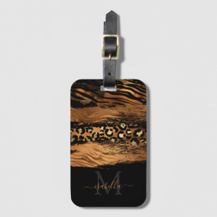 Monogrammiertes Schwarz-Gold-Elegantes-Script-Kupf Gepäckanhänger