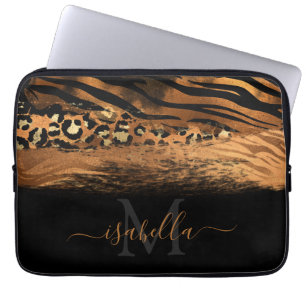 Monogrammiertes Schwarz Gold Elegantes Skript Kupf Laptopschutzhülle