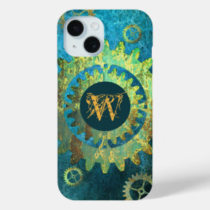 Monogrammiertes Steampunk Verdigris-Rostiges Zahnr Case-Mate iPhone Hülle