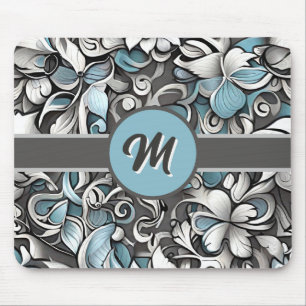 Monogrammiertes Türkisgraues Abstrakt Mousepad
