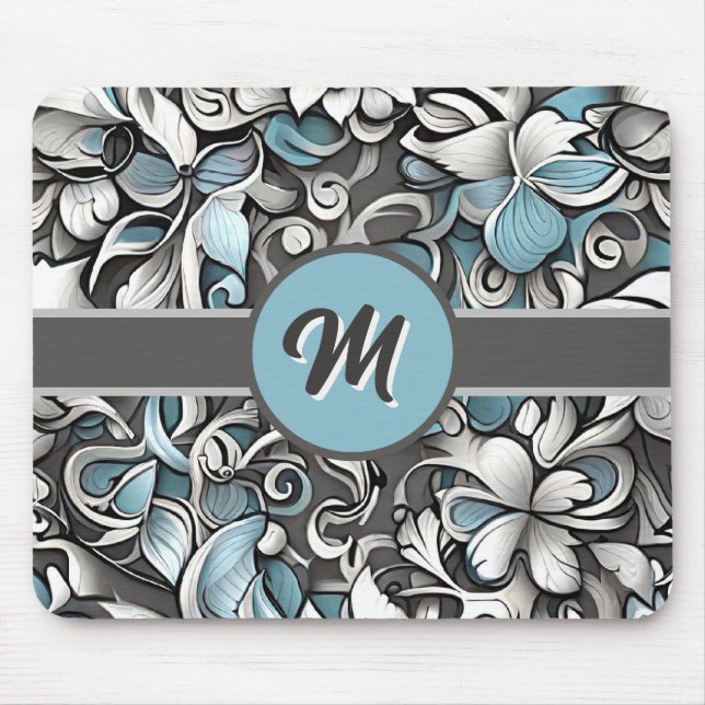 Monogrammiertes Türkisgraues Abstrakt  Mousepad (Vorne)