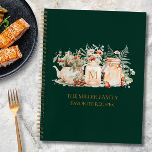 Monogrammiertes Wald-Blumen-Botanik-Familienrezept Notizbuch