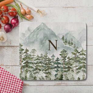 Monogrammiertes Wald- und Berg-Natur-Aquarell Schneidebrett