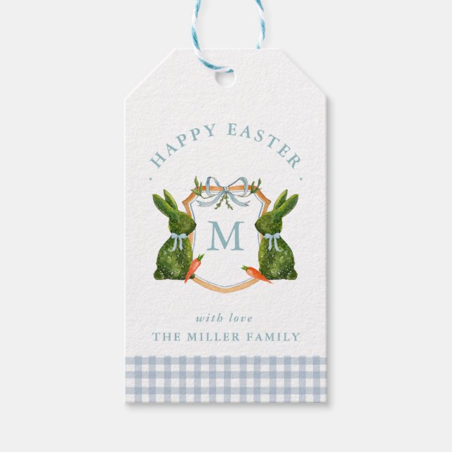 Monogrammiertes Wappen-Topiary-Kaninchen Ostern  Geschenkanhänger (Vorderseite)