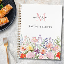 Monogrammiertes Wasserfarben-Blumen-Kochrezeptbuch