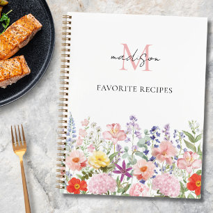 Monogrammiertes Wasserfarben-Blumen-Kochrezeptbuch Notizbuch