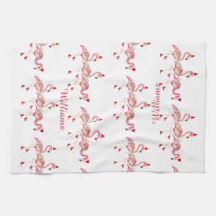 Monogrammiertes Weihnachts-Flamingos-Küchentuch Geschirrtuch