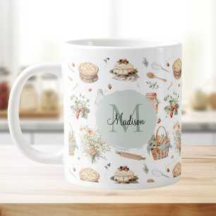 Monogrammiertes Whimsical Floral Erdbeere Land Jumbo-Tasse