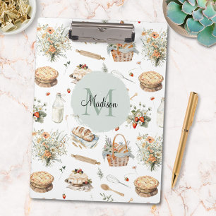Monogrammiertes Whimsical Floral Erdbeere Land Klemmbrett