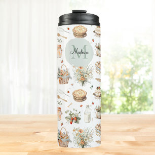Monogrammiertes Whimsical Floral Erdbeeren Land Thermosbecher