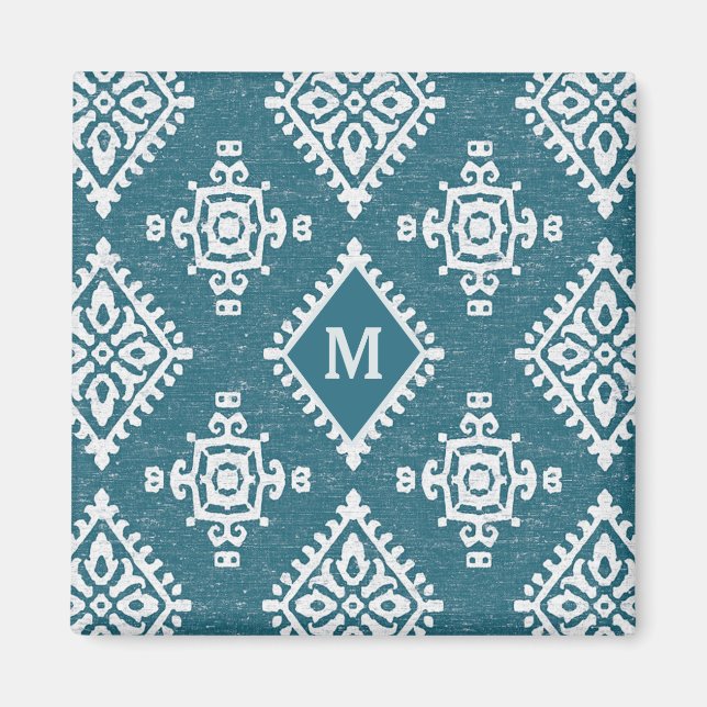 Monogrammm | Amadora Aquamarines blaues Muster Magnet (Vorne)