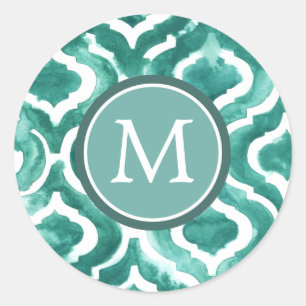 Monogrammm   Aquamarine Motif IV Runder Aufkleber