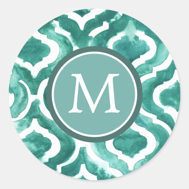 Monogrammm | Aquamarine Motif IV Runder Aufkleber (Vorderseite)