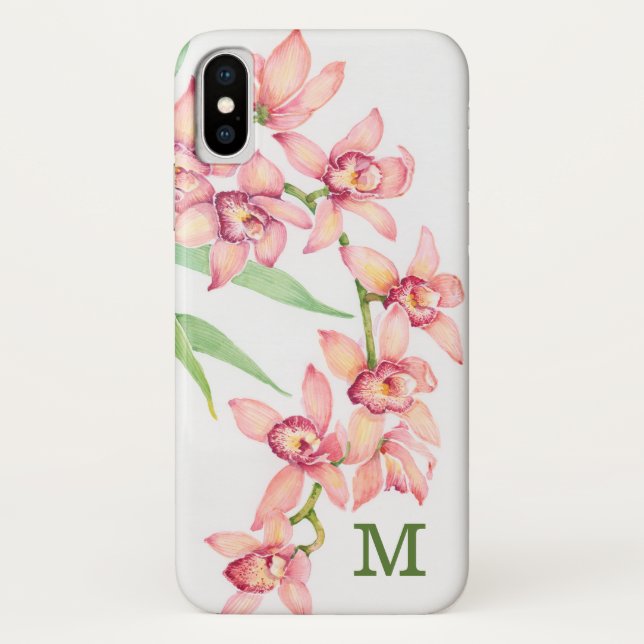 Monogrammm | Aquarellfarbene rosa Blume Case-Mate iPhone Hülle (Rückseite)