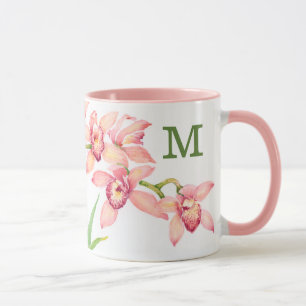 Monogrammm Aquarellfarbene rosa Blume Tasse