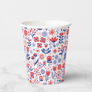 Monogrammm   Blau- und Korallenblumenmuster Pappbecher