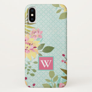 Monogrammm Blumengarten, Blauer Hintergrund iPhone X Hülle