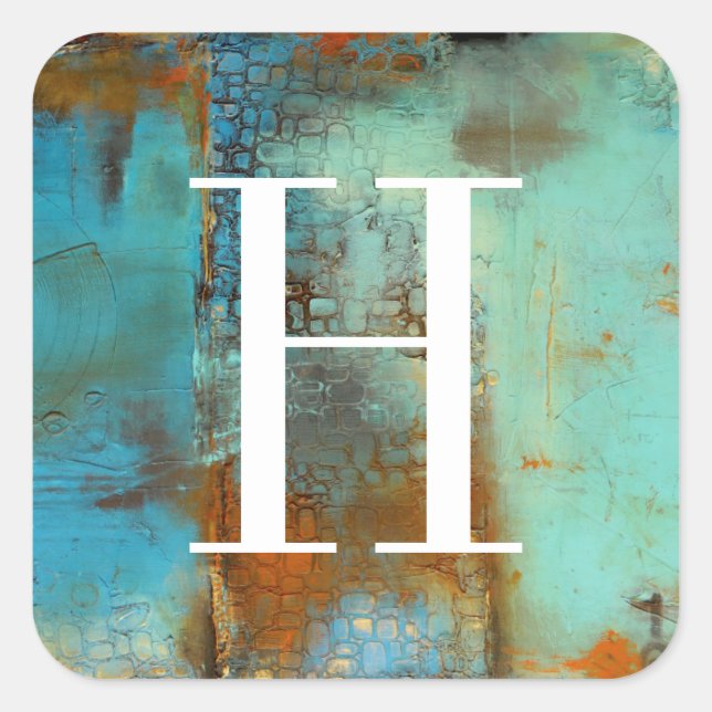 Monogrammm | Deja Blue Quadratischer Aufkleber (Vorderseite)