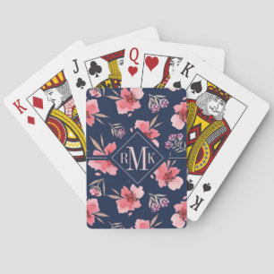 Monogrammm Dunkelrosa Wasserfarbmuster Spielkarten
