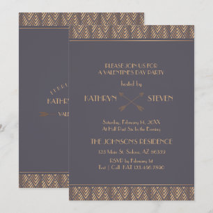Monogrammm. Elegantes Art Deco Valentine Day Party Einladung