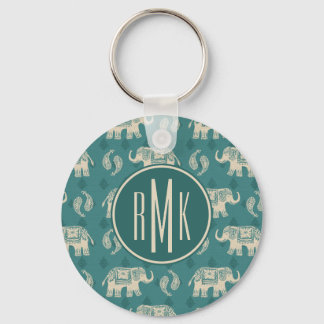 Monogrammm | Elephant Aquamarin Caravan Muster Schlüsselanhänger