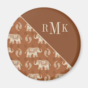 Monogrammm Elephant Orange Caravan Pattern Magnet